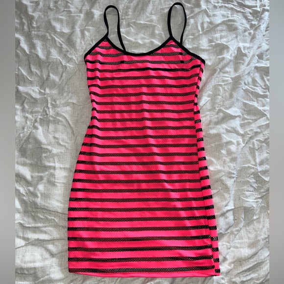 Xtaren Dresses & Skirts - Pink and Black Striped Mini Dress